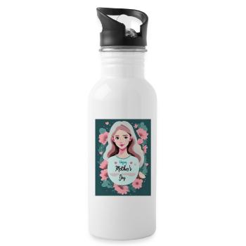 Floral Mother's Day Greetings - Water bottle with straw - white - Right