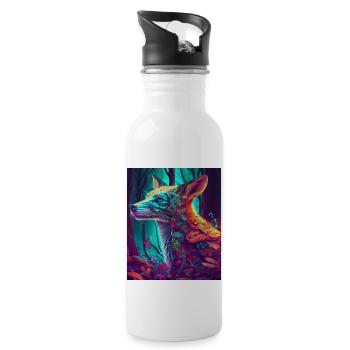 Little fox in the neon-colored sea of leaves - Water bottle with straw - white - Right