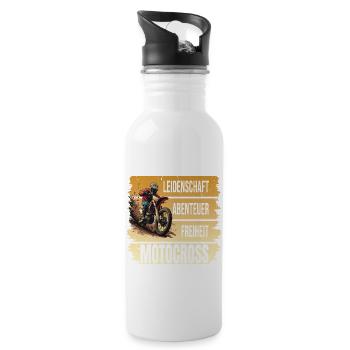 Leidenschaft - Abenteuer - Freiheit - Motocross - Trinkflasche mit integriertem Trinkhalm - Weiß - Rechts