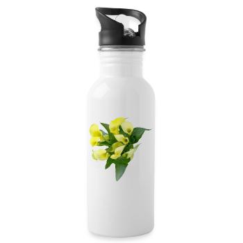 Delicate yellow calla flowers - Water bottle with straw - white - Right