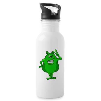 Grün Alien Hand Peace-Zeichen T-Shirt niedlich einäugig - Trinkflasche mit integriertem Trinkhalm - Weiß - Rechts