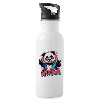 ANTONIA - Beautiful Girl Name with Cool Panda - Water bottle with straw - white - Right
