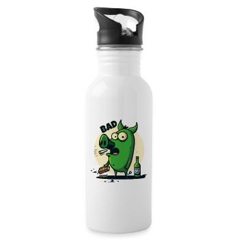 Cooles Cartoon-Schwein ist ein böser Junge - Trinkflasche mit integriertem Trinkhalm - Weiß - Rechts