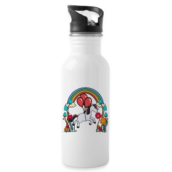 Regenbogen Pony Luftballons Geburtstag Geschenk - Trinkflasche mit integriertem Trinkhalm - Weiß - Rechts