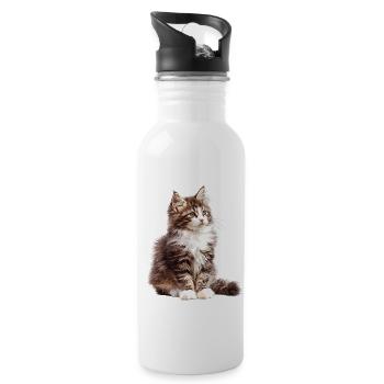 Norwegian Forest Cat Norwegische Waldkatze - Trinkflasche mit integriertem Trinkhalm - Weiß - Rechts