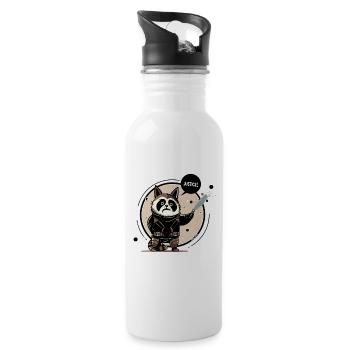 Waschbär fordert Gerechtigkeit - Trinkflasche mit integriertem Trinkhalm - Weiß - Rechts