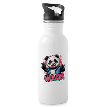 HELEN - Beautiful Girl Name with Cool Panda - Water bottle with straw - white - Right