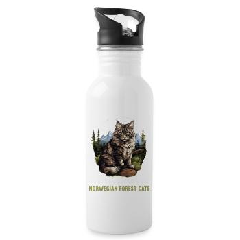 Norwegian Forest Cat Norwegische Waldkatze - Water bottle with straw - white - Right