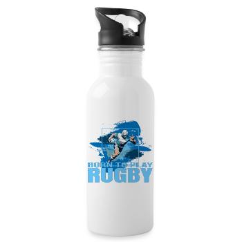 Born to play Rugby - Trinkflasche mit integriertem Trinkhalm - Weiß - Rechts