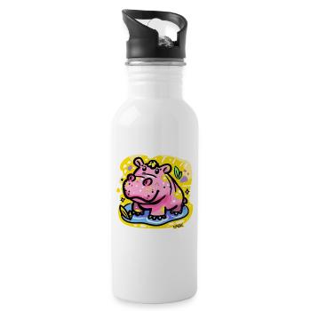 Buntes und niedliches Nilpferd - Trinkflasche mit integriertem Trinkhalm - Weiß - Rechts