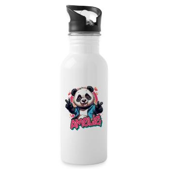 AMELIE – Magnifique prénom de fille avec un panda cool - Gourde avec paille intégrée - blanc - Droite