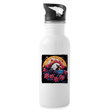 Blumen und Adler - Trinkflasche mit integriertem Trinkhalm - Weiß - Rechts
