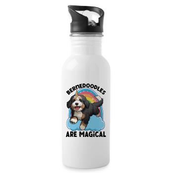 Unicorn Bernedoodles Are Magical - Water bottle with straw - white - Right