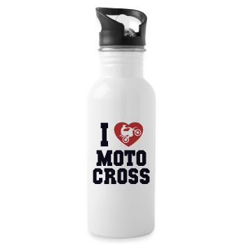 I love Motocross Racing Supermoto Motorcycle - Water bottle with straw - white - Right