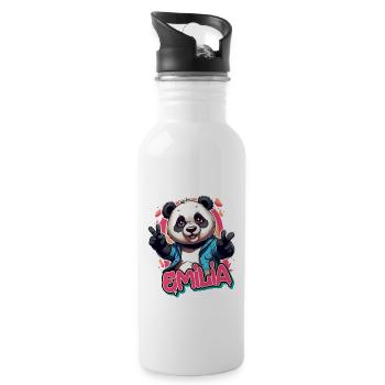 EMILIA - Beau nom de fille avec panda cool - Gourde avec paille intégrée - blanc - Droite