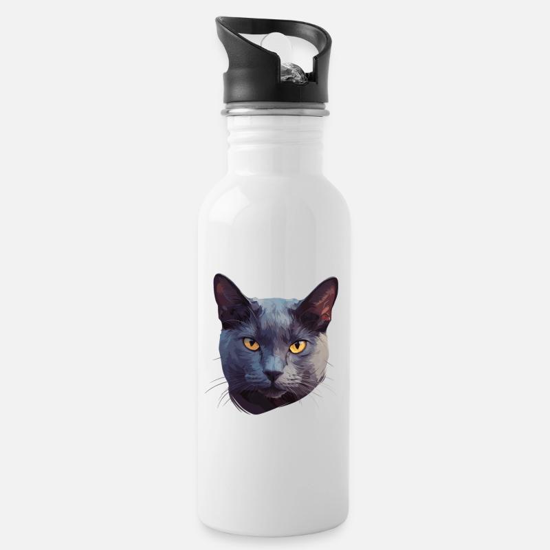 Chat bleu russe Russisch Blau Katze - Gourde avec paille intégrée - blanc