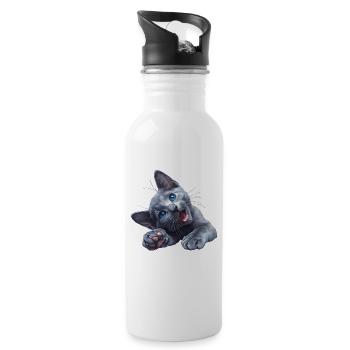 Russian Blue Cat Russisch Blau Katze - Water bottle with straw - white - Right