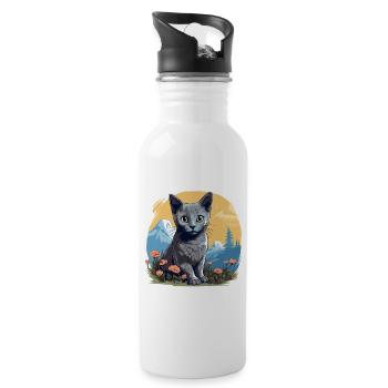 Chat bleu russe Russisch Blau Katze - Gourde avec paille intégrée - blanc - Droite