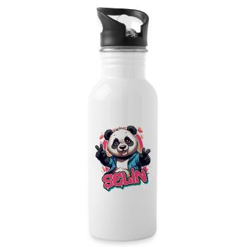 SELIN - Beau nom de fille avec Cool Panda - Gourde avec paille intégrée - blanc - Droite