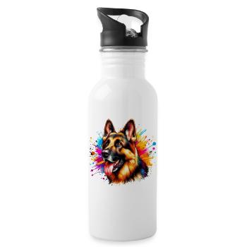 German Shepherd Dog - Water bottle with straw - white - Right