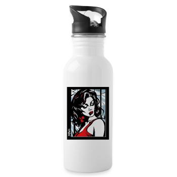 Elegante Frau in rotem Kleid - Trinkflasche mit integriertem Trinkhalm - Weiß - Rechts