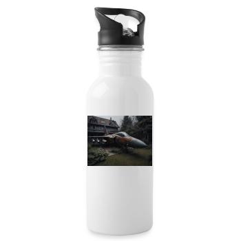 Der vergessene Krieger - Trinkflasche mit integriertem Trinkhalm - Weiß - Rechts