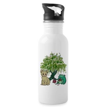 Frosch Katze Natur Freunde - Trinkflasche mit integriertem Trinkhalm - Weiß - Rechts