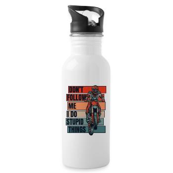 Folge mir nicht, ich mache dumme Sachen, Rennfahrer - Trinkflasche mit integriertem Trinkhalm - Weiß - Rechts