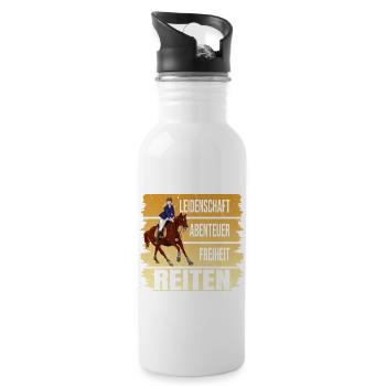 Leidenschaft - Abenteuer - Freiheit - Reiten - Trinkflasche mit integriertem Trinkhalm - Weiß - Rechts