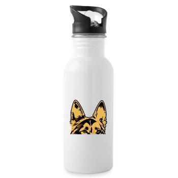 Ears Up System Armed German Shepherd Dog Mom Dad - Water bottle with straw - white - Right
