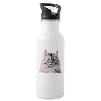 Siberian Cat Sibirische Katze - Trinkflasche mit integriertem Trinkhalm - Weiß - Rechts