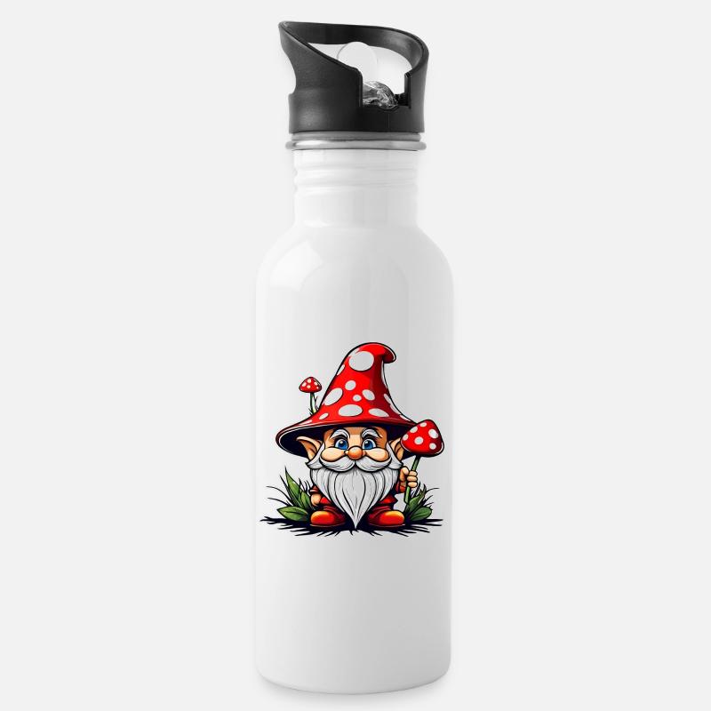 Cute Toadstool Leprechaun - Water bottle with straw - white