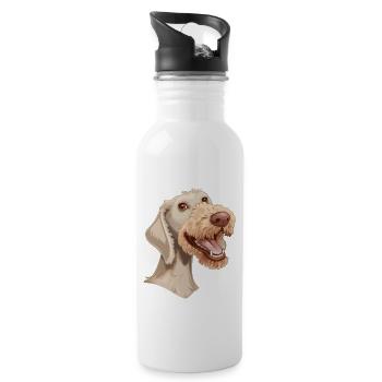 Bedlington Terrier | Cartoon Artwork - Trinkflasche mit integriertem Trinkhalm - Weiß - Rechts
