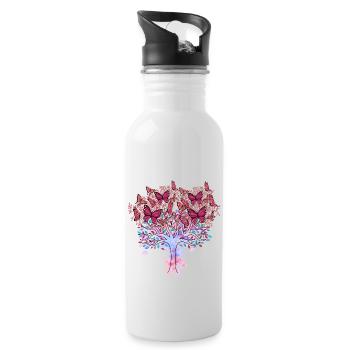 arbre, printemps, insectes, papillons, nature - Gourde avec paille intégrée - blanc - Droite