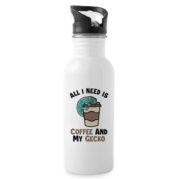 Kaffee und meine Gecko-Eidechse Gekkota Schopf - Trinkflasche mit integriertem Trinkhalm - Weiß - Rechts