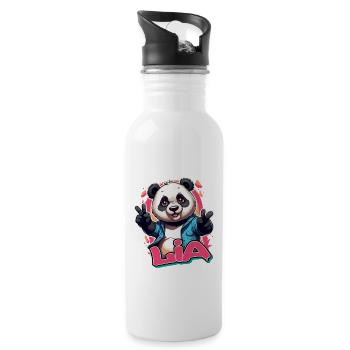 LIA - Schöner Mädchen Name mit coolem Panda - Trinkflasche mit integriertem Trinkhalm - Weiß - Rechts