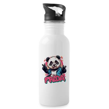 FRI DA - Schöner Mädchen Name mit coolem Panda - Trinkflasche mit integriertem Trinkhalm - Weiß - Rechts