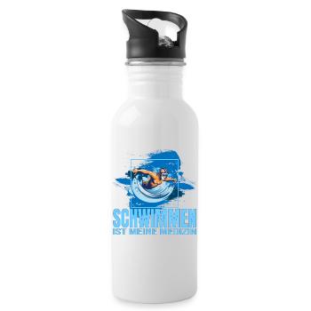 Schwimmen ist meine Medizin - Trinkflasche mit integriertem Trinkhalm - Weiß - Rechts