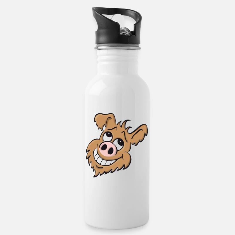 Pig dog - laughing - Water bottle with straw - white