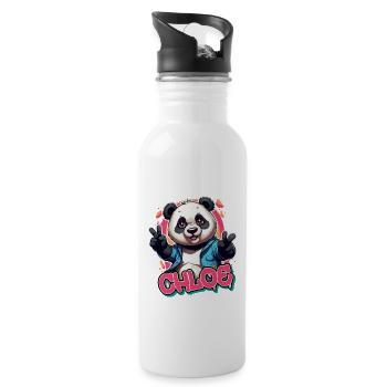 CHLOE - Beau nom de fille avec panda cool - Gourde avec paille intégrée - blanc - Droite