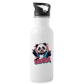 LUCIA - Beau nom de fille avec panda cool - Gourde avec paille intégrée - blanc - Droite