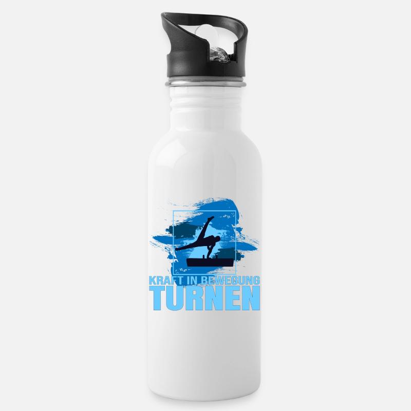 Kraft in Bewegung - Turnen - Trinkflasche mit integriertem Trinkhalm - Weiß