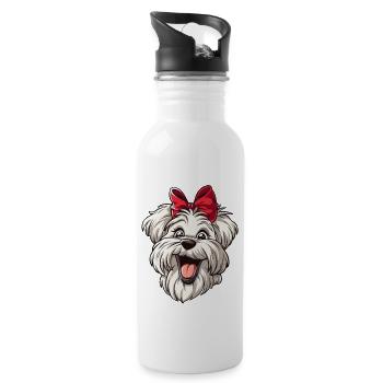 Maltese | Maltese | Cartoon Artwork - Water bottle with straw - white - Right
