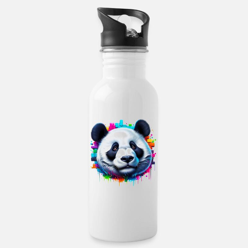 Panda - Trinkflasche mit integriertem Trinkhalm - Weiß