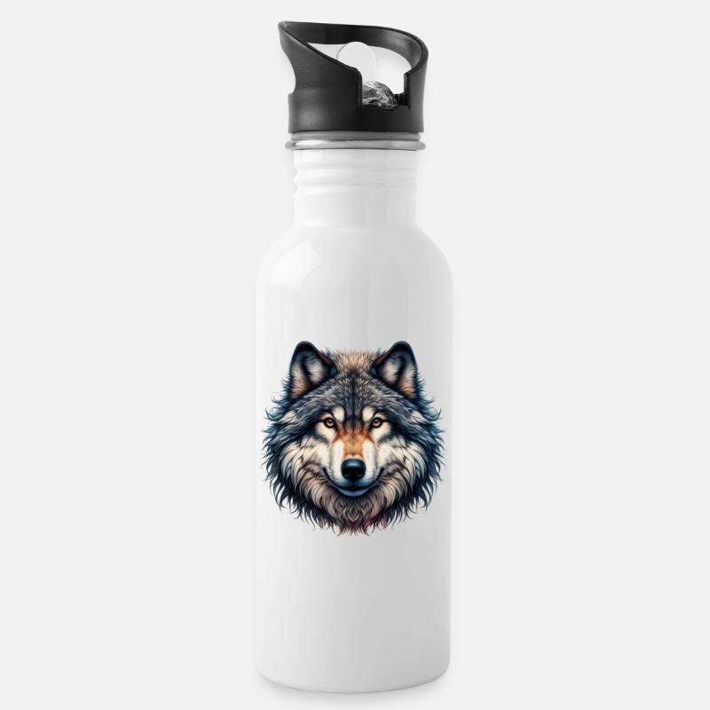 Wolf - Trinkflasche mit integriertem Trinkhalm - Weiß