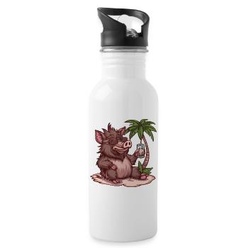 Pig Summer Wild Boar - Water bottle with straw - white - Right