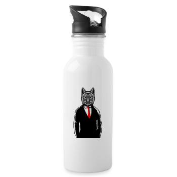 Wolf Trägt Tux T-Shirt Lustige Canine Wölfe Weste - Trinkflasche mit integriertem Trinkhalm - Weiß - Rechts
