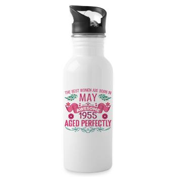 Mai 1955 Geburtstagsfrau Mai 1955 Retro - Trinkflasche mit integriertem Trinkhalm - Weiß - Rechts