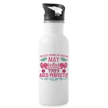 Mai 1989 Geburtstag Ehefrau Mai 1989 Geburtstag - Trinkflasche mit integriertem Trinkhalm - Weiß - Rechts