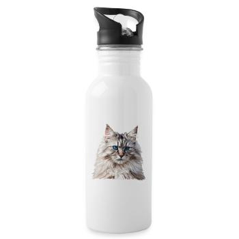 Siberian Cat Sibirische Katze - Trinkflasche mit integriertem Trinkhalm - Weiß - Rechts